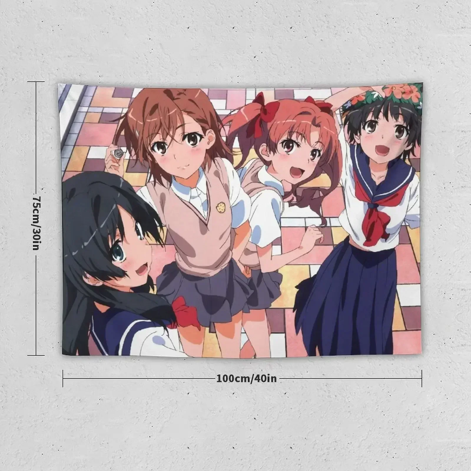 Toaru Kagaku - Misaka Mikoto, Shirai Kuroko, Saten Ruiko, Uiharu Kazari Tapestry Cute Decor Home Decorating Tapestry