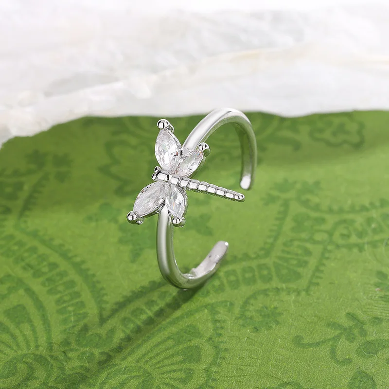 Neue Mode Diamant Libelle 925 Sterling Silber Vielseitige Personalisierte Temperament Öffnung Ringe R078