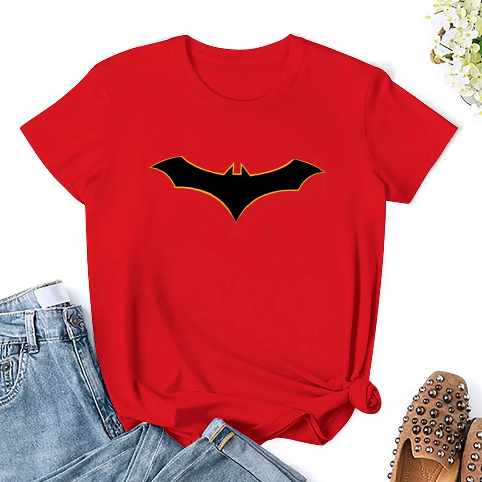 Mulheres Oversized Bat Symbol T-Shirt, Workout Blusa, Rebirth, Feminino