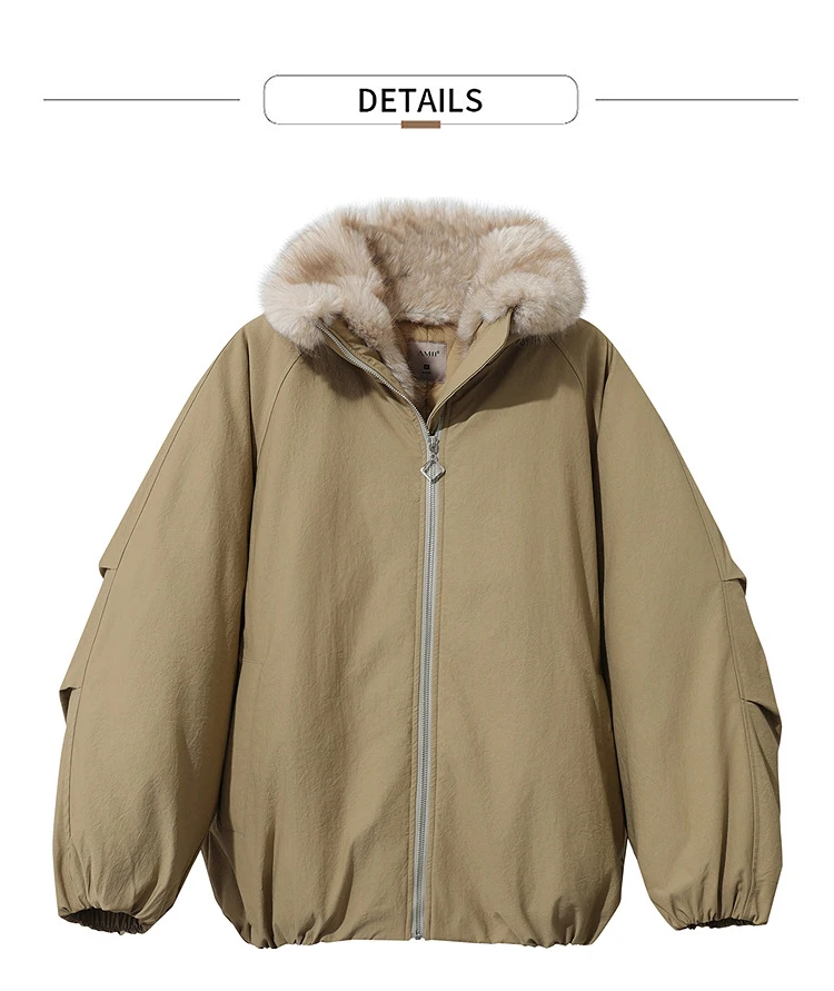 AMII Women's Jacket 2025 Winter New Loose Medium And Long Fur Collar Long Sleeve Zipper Casual Warm Parkas Jacket Woman 12544100