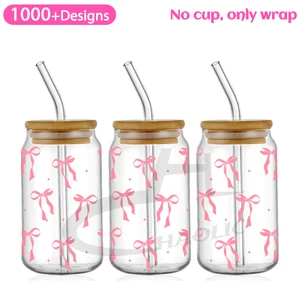 UV DTF Cup Wrap for 16oz water bottle, Cute Girly Cup, Pink Flowy Bows, Glass Tin, Beautiful Love Ribbons, Sticker Design, Libbey Beer 8 Main sales helmet ls2 pink - №2