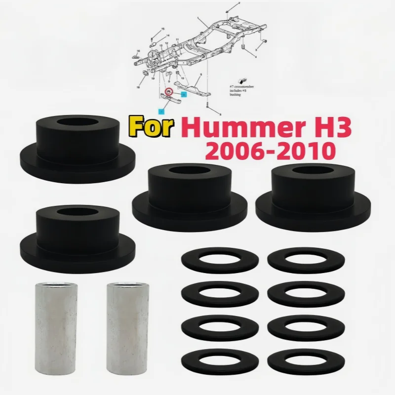 Polyurethane Front Differential Side Mount Bushings Set Kit for Hummer H3 2006-2010 (Black)