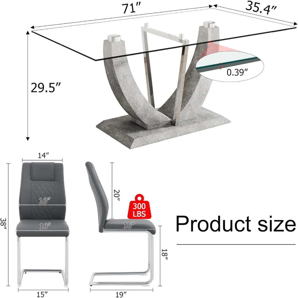 Juego de mesa de cristal templado para comedor y cocina, Set de mesa de cristal de 71 "con 8 sillas de cuero PU, 9 piezas