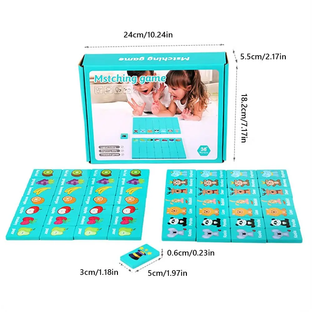 36 STKS Creatieve Houten Ketting Spel Cartoon Fruit Dier Paar Bijpassende Matching Game Blauwe Houten Puzzel Leren