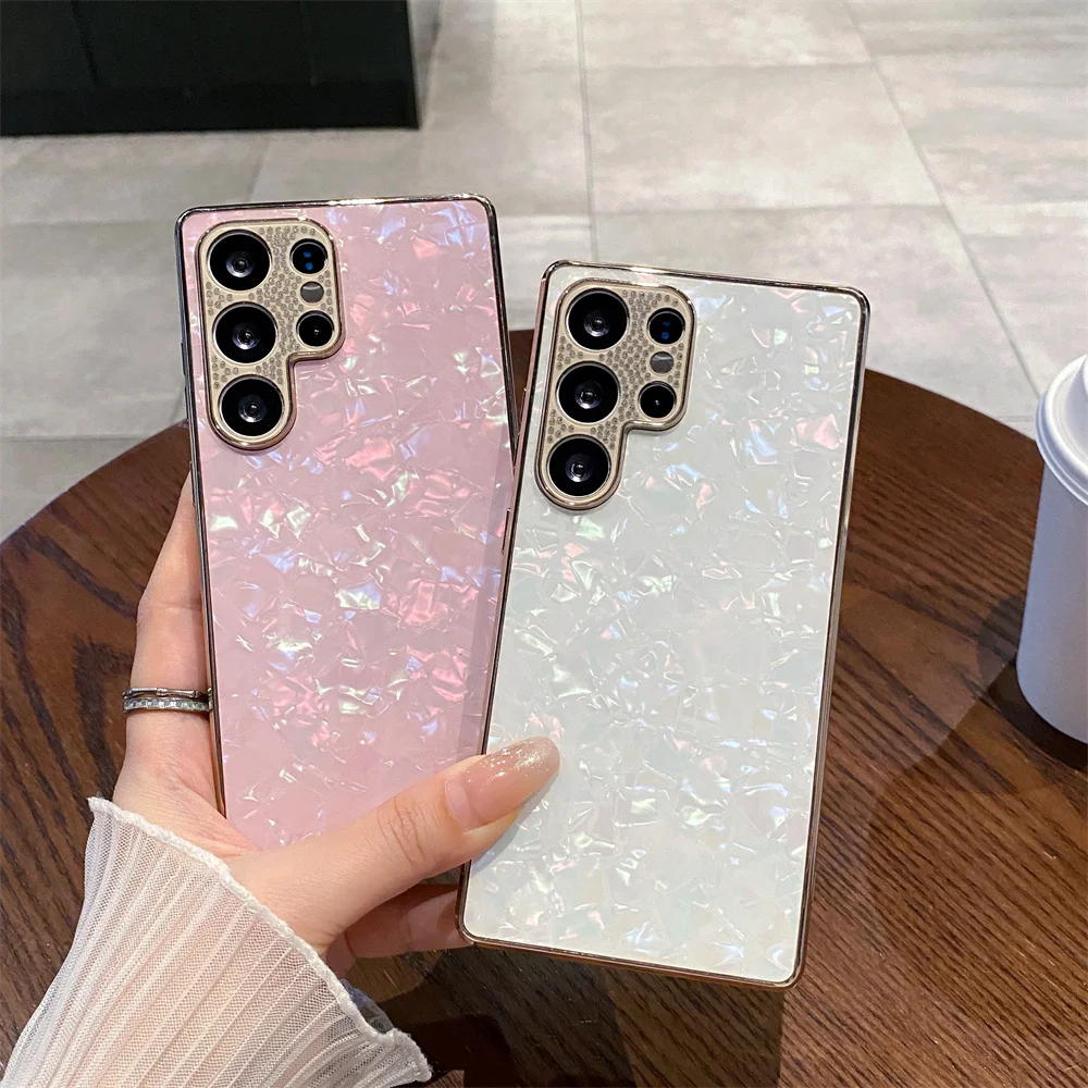 

S26 Ultra Luxury Glitter Shell Pattern Phone Case for Samsung Galaxy S25 A57 Premium Shiny Diamond Camera Protect Phone Cover