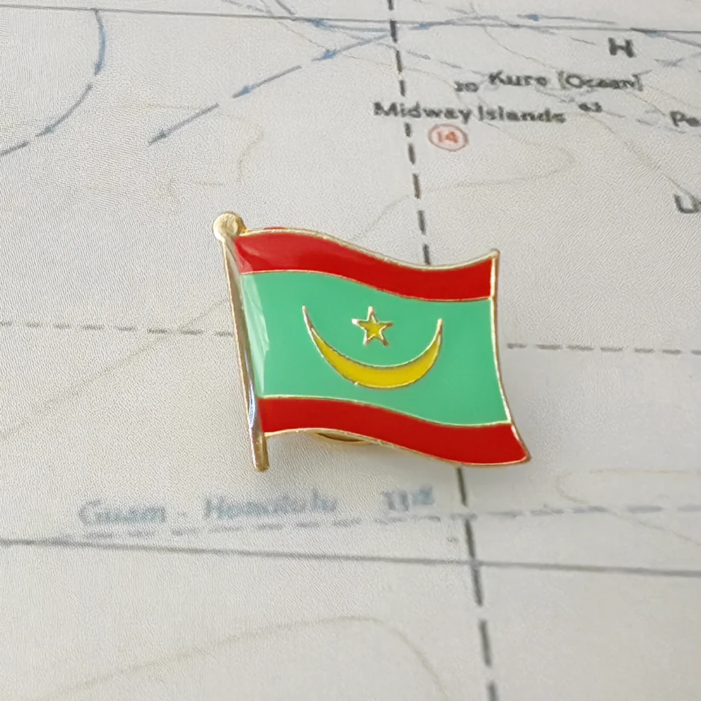 Национальный флаг Мавритании, булавки для лацканов, кристалл, эпоксидная смола, металлический эмалированный значок, брошь с краской, сувенирный костюм, индивидуальный памятный