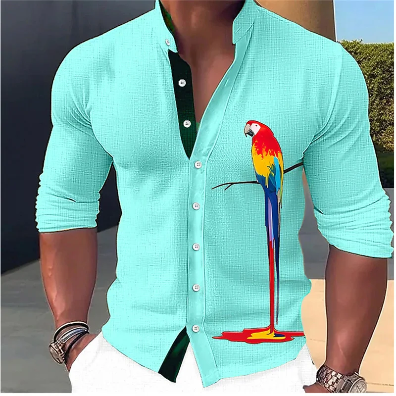 

Men's latest personalized fashion parrot curved long-sleeved shirt design simple fabric soft and comfortable men's S-6XL