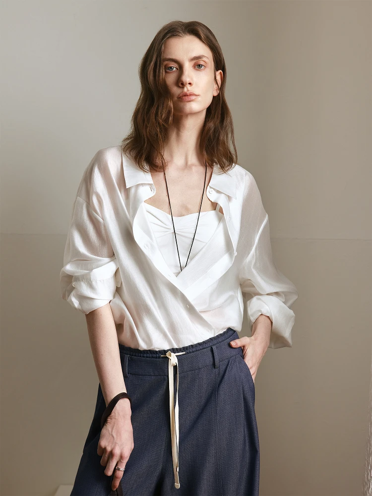 

Lightweight Silk Loose Fit Faionable Two-Tone Sun Protection irt Ele Simple Sle Women's Premium irt by OPENROLES