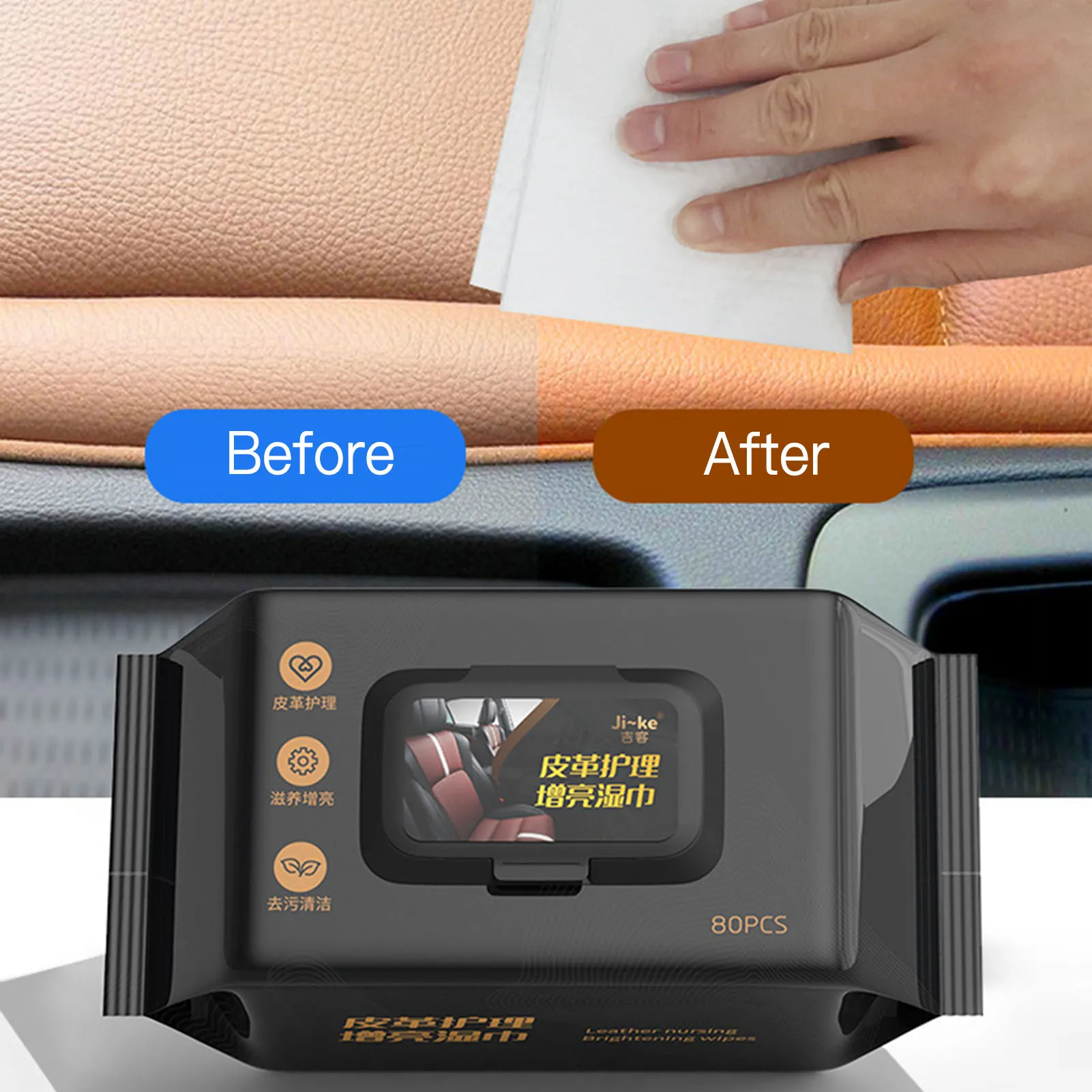 80pcs/bag Car Interior Cleaning Wipes Multi-function Car Dashboard Seat Leather Nursing Brightening Wipes Car Wash Care - view 4