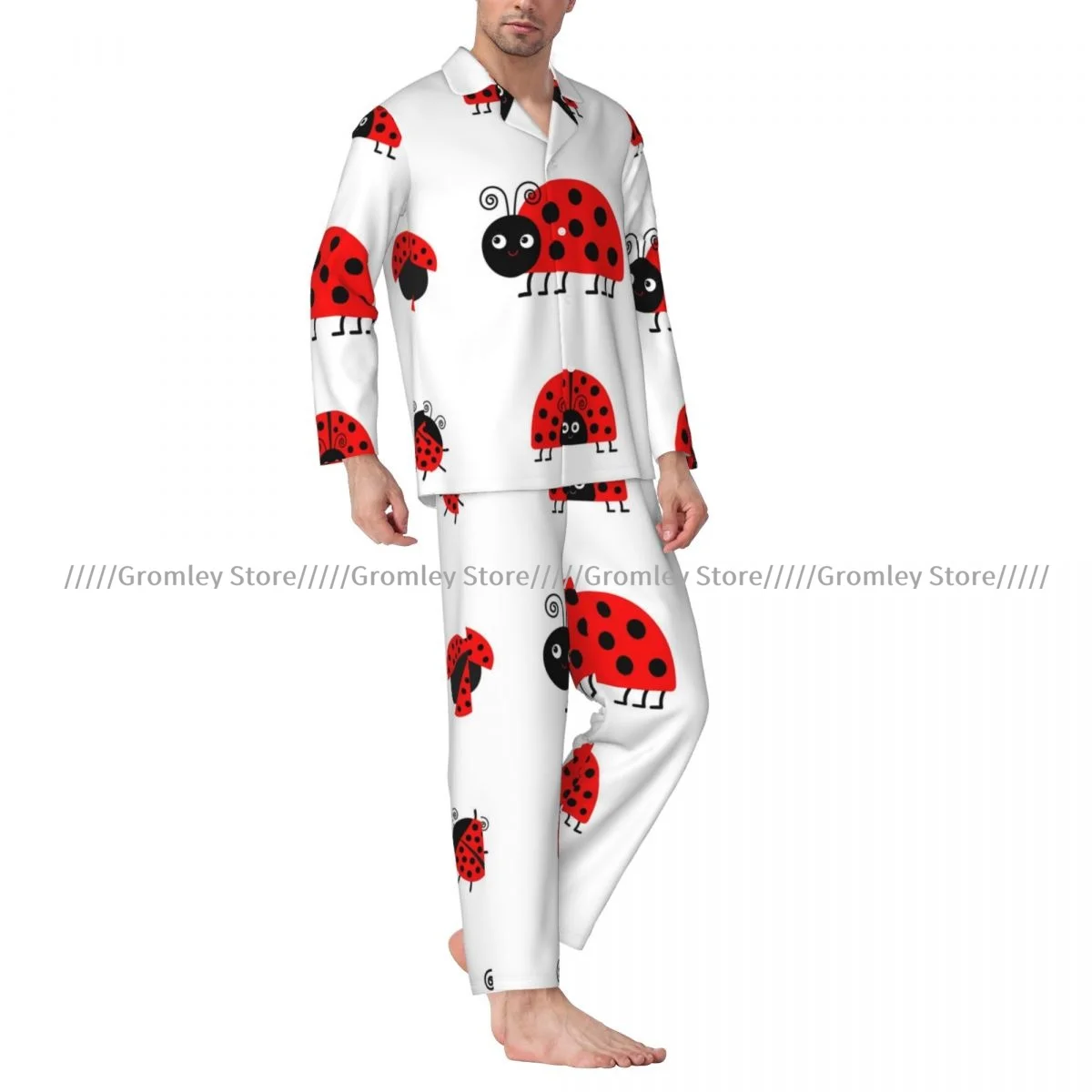 

Mens Pajamas Sets Home Suits Ladybug Ladybird Funny Baby Insect Sleepwear Loose Homewear Long-sleeved Casual Sets
