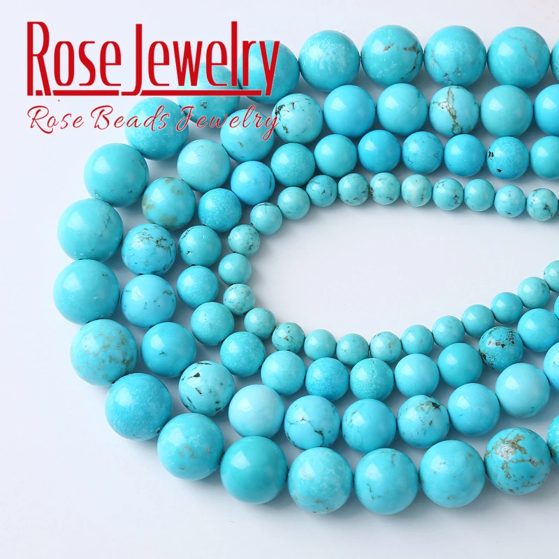 5A Natural Blue Turquoises Stone Beads For Jewelry Making Round Beads DIY Energy Healing Bracelet Necklace 4 6 8 10 12mm 15\