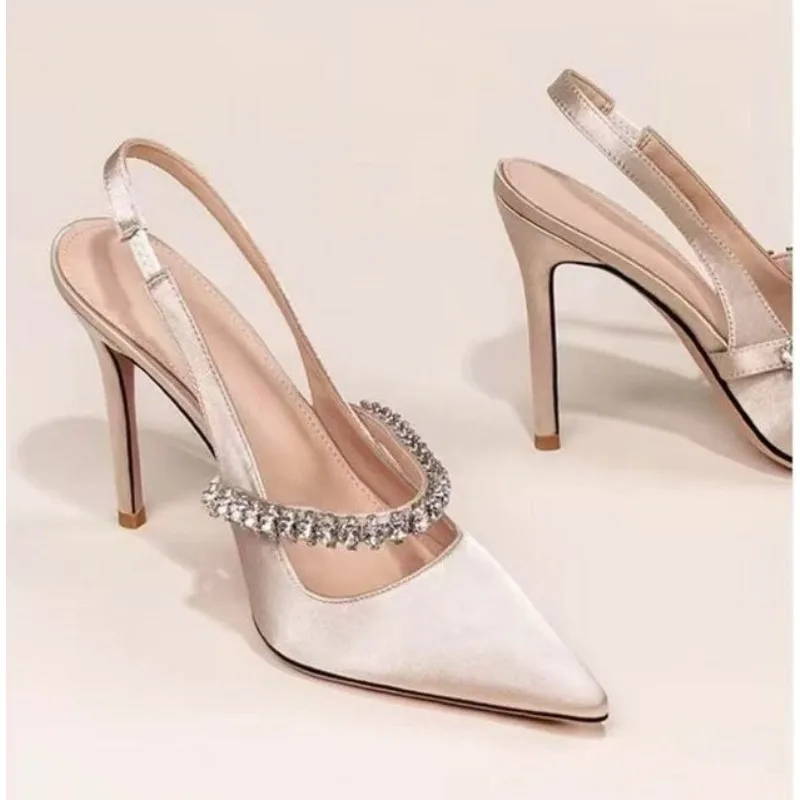 

Sexy Women's Water Diamond New Slim Heeled Pointed High-heeled Pumps with A Headband Sandals Women's Singles Shoes