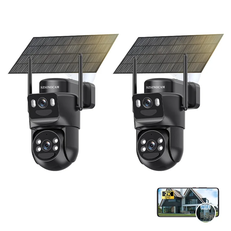 

2PCS Wifi Camera PTZ Outdoor Dual Screens Human Detection Dual Lenses 3MP Security Protection IP Camera Audio