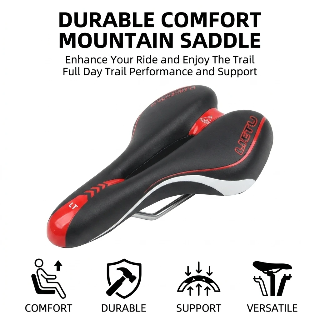 Bicycle Saddle Comfortable Mountain Bike Seat for Adults Ergonomic Shockproof Cushion Padded Wear Resistant Cycling Gear