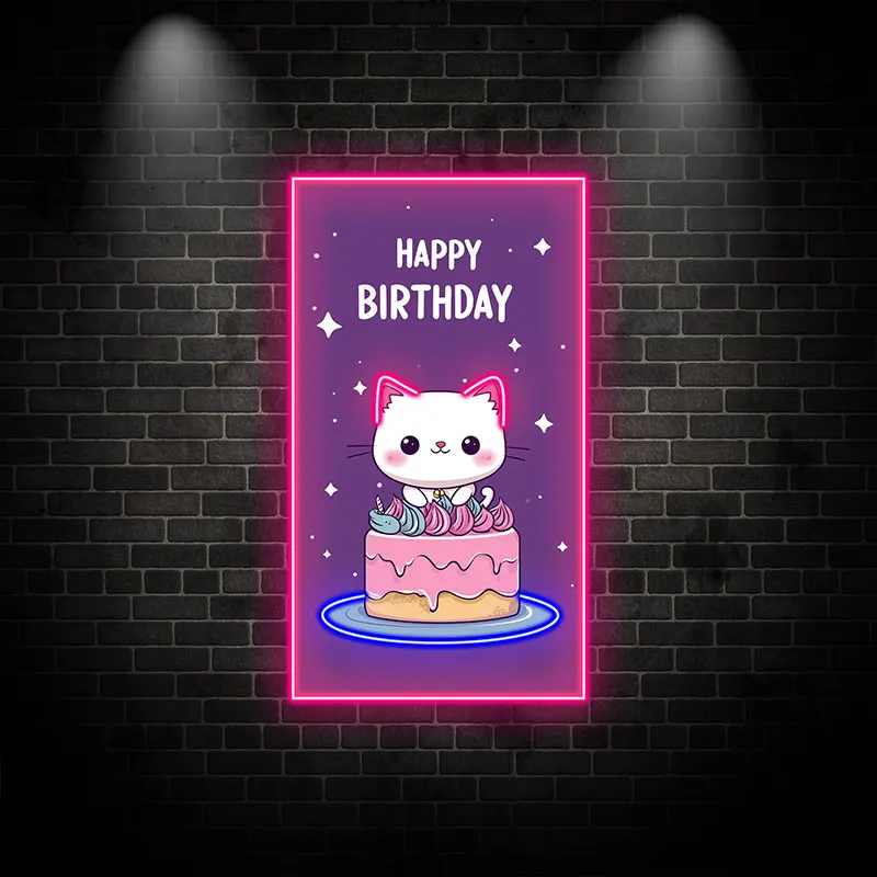 Custom Cat Birthday Cake Neon Sign, LED Wall Light for Kids Party, Cute Personalized Neon Decor for Home, Gifts and Celebrations