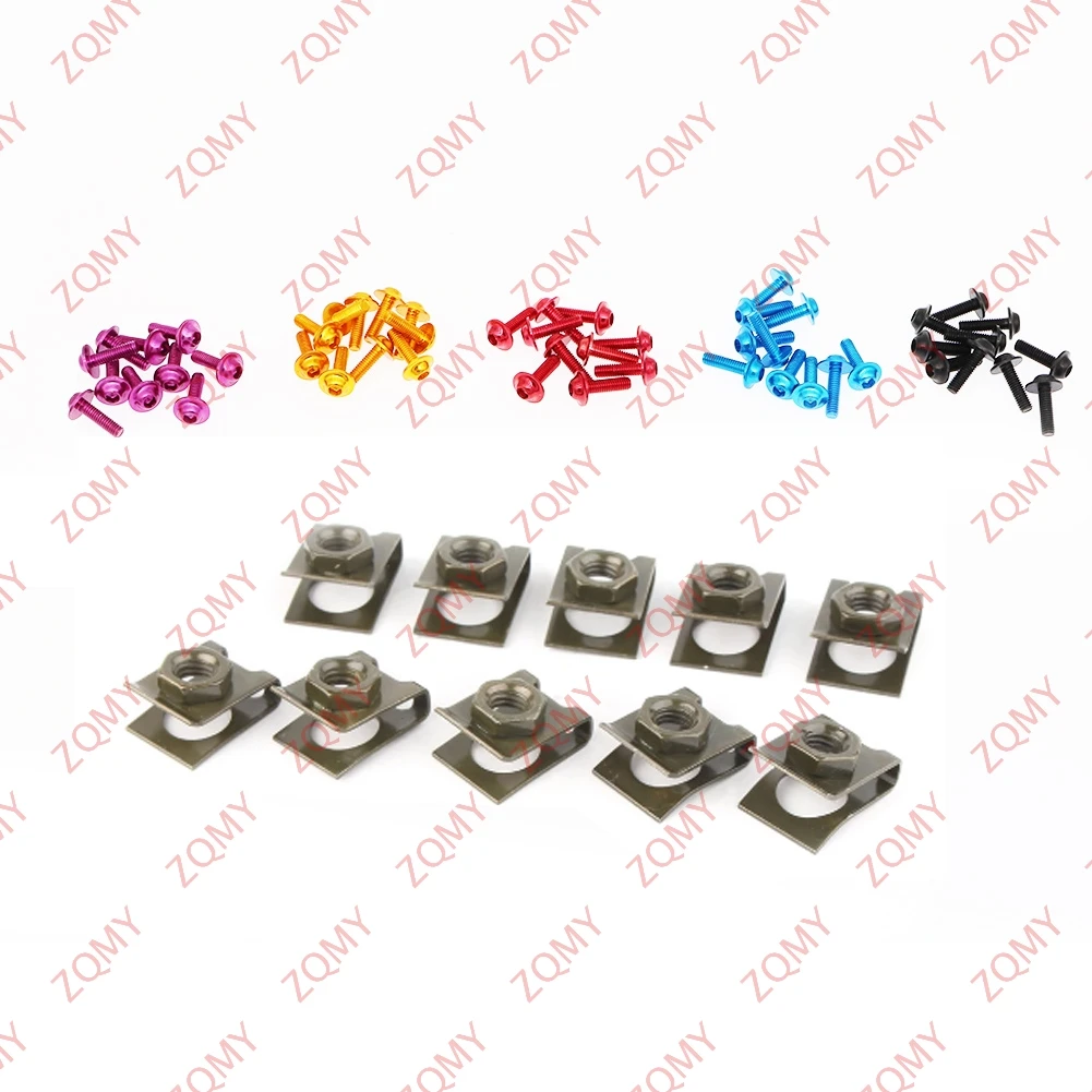 10pcs Motorcycle M6 Body Fairing Bolts Replacement Spire/Speed Clips Bolt kit Fastener Clips Screw Set Univeral CNC Aluminium