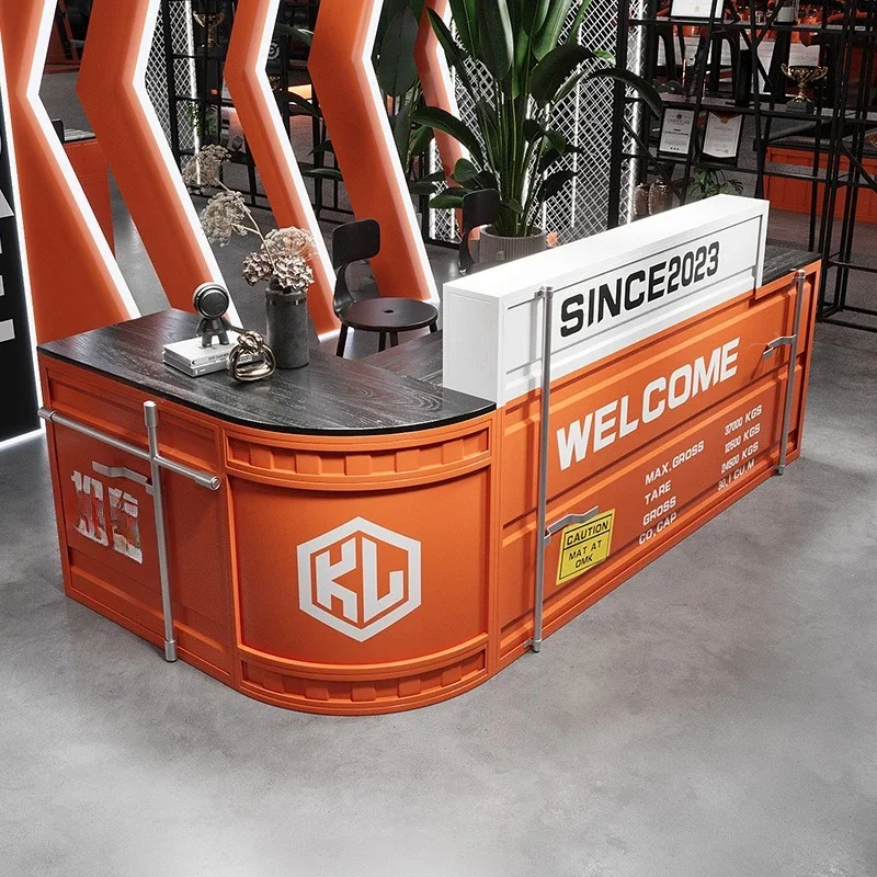 Industrial style bar checkout page Internet celebrity milk tea coffee shop iron billiards basketball hall gym reception desk