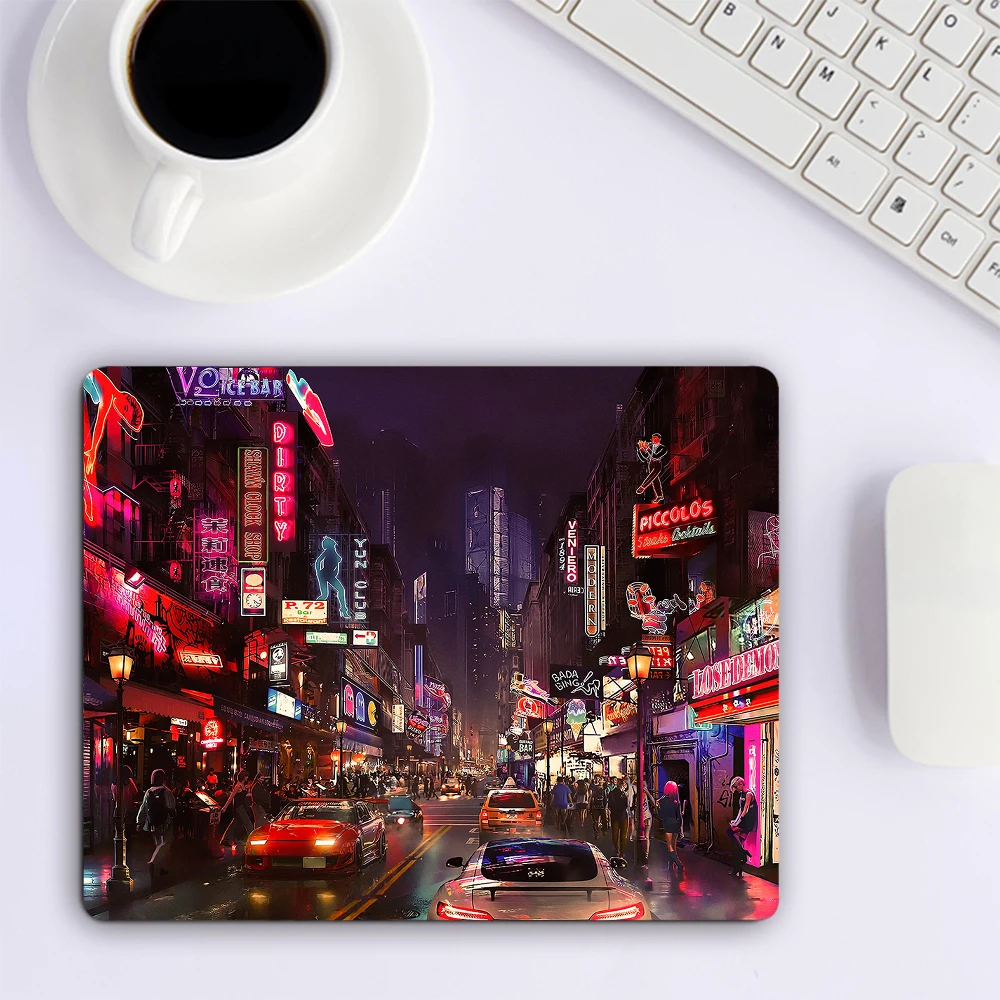 Anime Neon City Small Mouse Pad accessori per giochi per Computer tastiera Mouse Mat Office Desk Pad PC Gamer Mousepad Laptop Mausepad