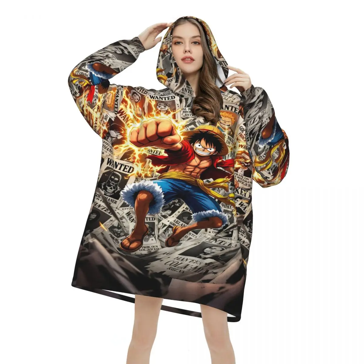 Luffy zoro tony chopper anime wearable cobertor com capuz para mulheres homens quente aconchegante cobertor moletom grosso velo com capuz cobertor