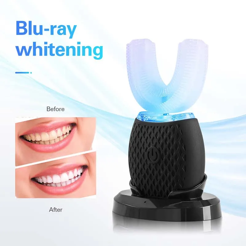 Brosse à dents électrique sonique en Silicone en forme de U, nettoyage de la bouche à 360 degrés, brosse à dents automatique, lumière bleue froide