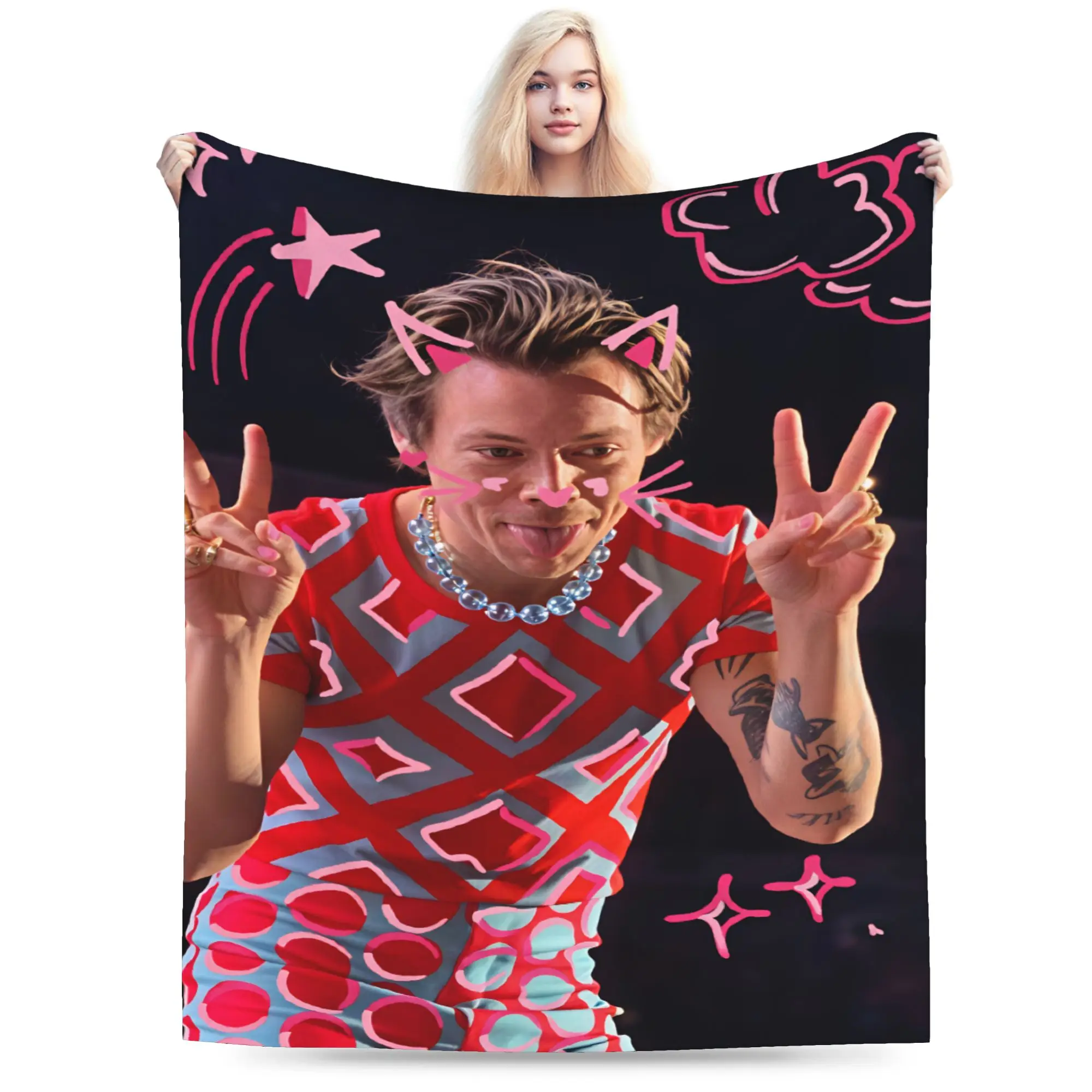 Harrys S-Styles Kiss Al the Time Warm Soft Blankets For Living Room  Funny Throw Blanket Winter Picnic Flannel Bedspread