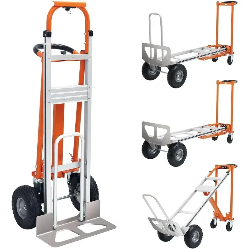 home.4 in 1 Gerobak Dorong Konvertibel, Gerobak Dorong Lipat dengan Roda Padat, Gerobak Dorong Aluminium Berat 1000LBS untuk Barang L