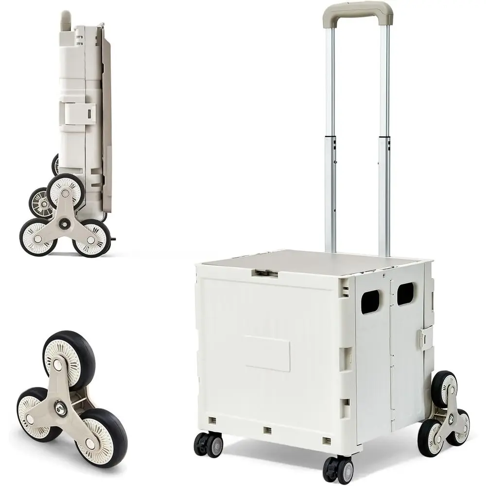 유틸리티 카트, 접이식 쇼핑 카트, 책 보관 카트, 계단 오르기용 바퀴와 손잡이 포함, 실외 가정용 및 교사/학생용으로 이상적