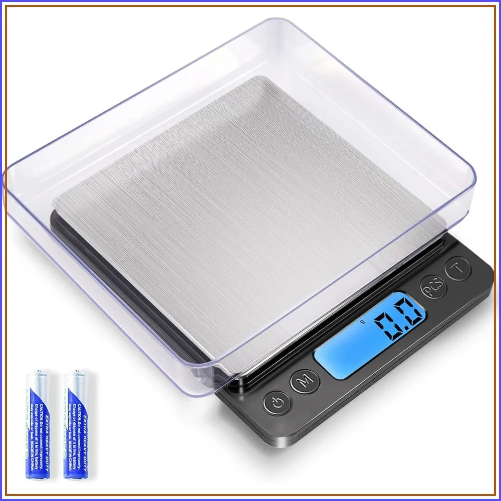 

3000g/0.1g High Accuracy Digital Food Kitchen Scale, Mini Pocket Scale for Cooking, Baking, Jewelry, Tare Function, 2 Trays, LCD Display