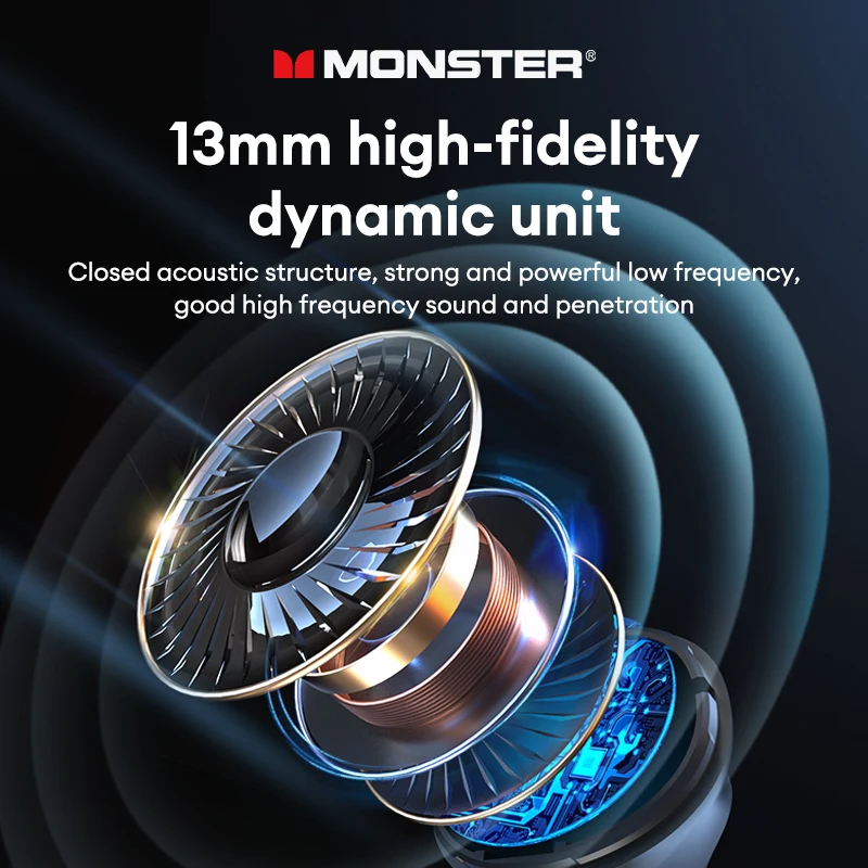 Monster D02 سماعة لاسلكية تعمل بالبلوتوث 6.0 سماعات أذن لعبة الموسيقى وضع مزدوج HD صوت TWS سماعات 28H وقت اللعب AI إلغاء الضوضاء سماعة