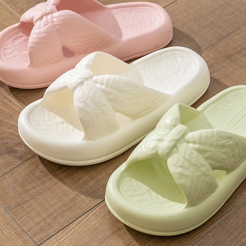 Casual Slippers Women Home Fashion Bow Designer Platform Shoes Girls Trend Summer Beach Slides Flats Soft Indoor Thick Bottom