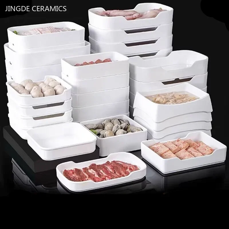 1pc branco retangular melamina utensílios de mesa panela quente restaurante com pratos churrasco salada placa comercial espeto plástico