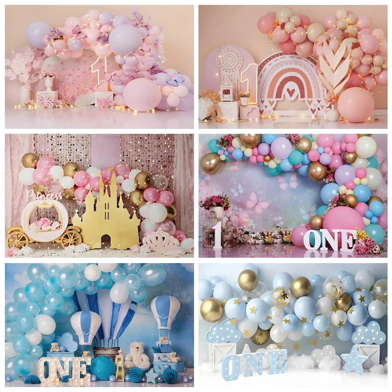 Newborn Baby 1st Birthday Backdrop for Girl Boy First Birthday Party Cake Smash Boho Balloon Photography Background Photo Studio