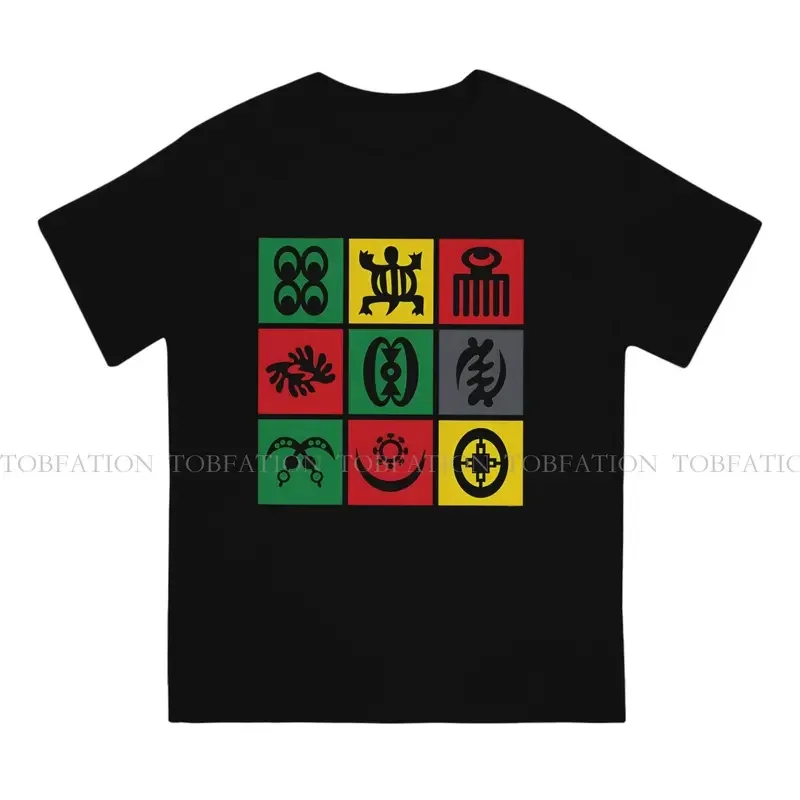 Y2K Rasta Design Crewneck TShirts Adinkra Africa Symbols Print Men'S T Shirt Hipster Tops Size S-6XL