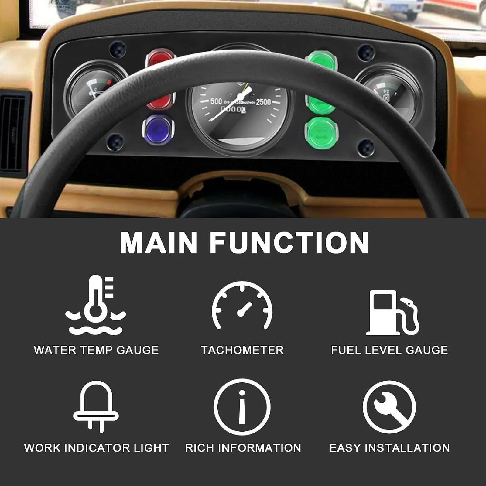 

3 in 1 Instrument Panel Multifunction Auto Gauge Metal Dashboard for Universal Tractor Truck Car Meter Cluster Water Temp RPM