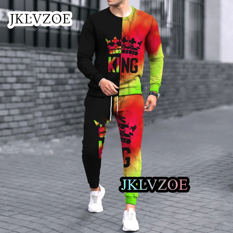 Set da uomo t-shirt a maniche lunghe con stampa 3D + pantaloni o-collo Streetwear Jogger Sportswear 2 pezzi Suit Oversize Fashion Clothes