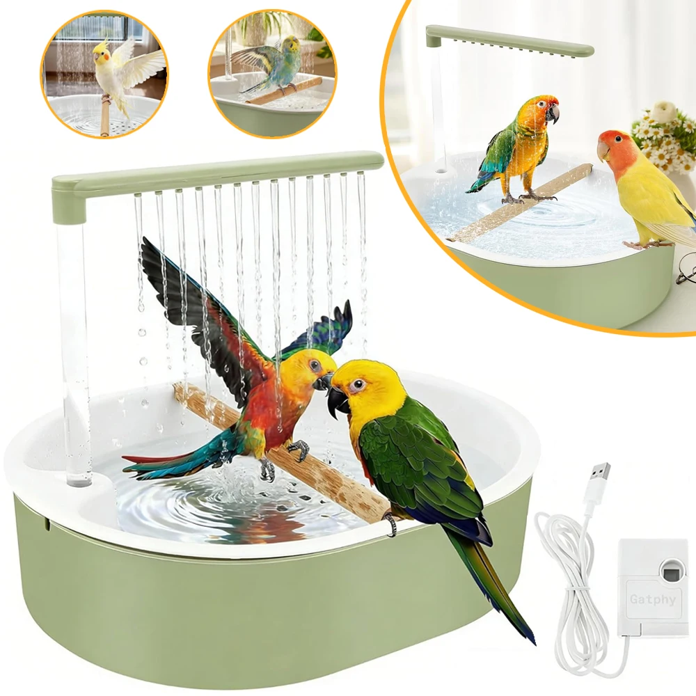 Vasca automatica per il bagno degli uccelli con pompa dell'acqua, dotata di 26 uscite per l'erogazione dell'acqua, ideale per pernici, canarini e calopsitte.