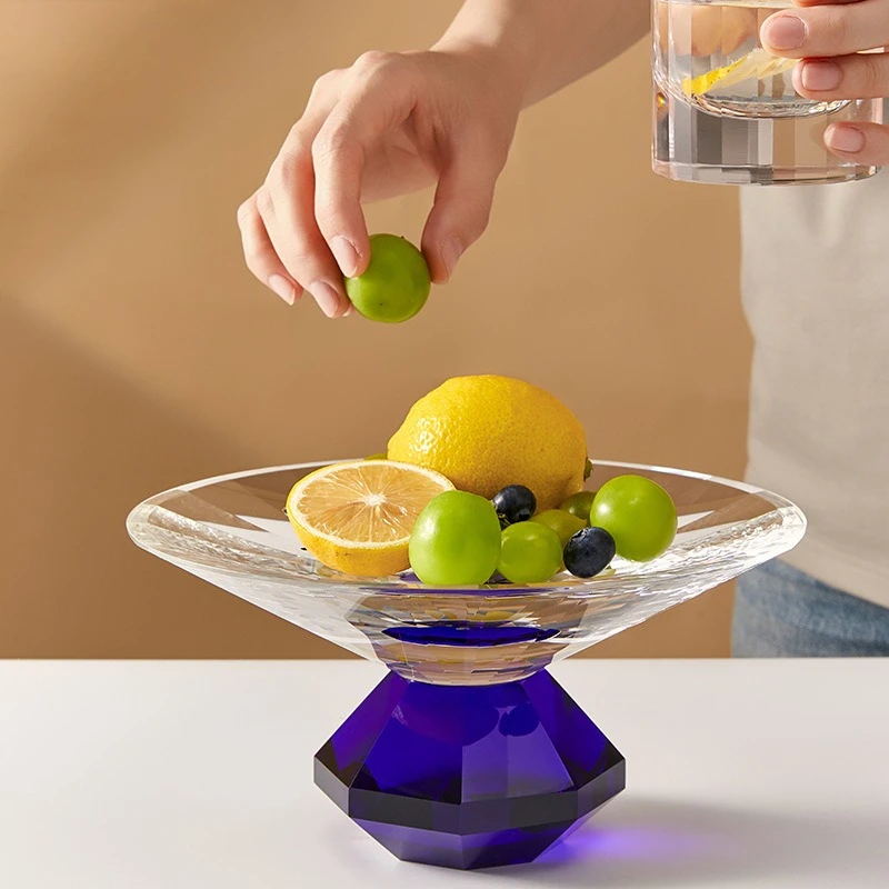 New fruit plate premium sense light luxury crystal glass exquisite fruit household room snack  high candy plate