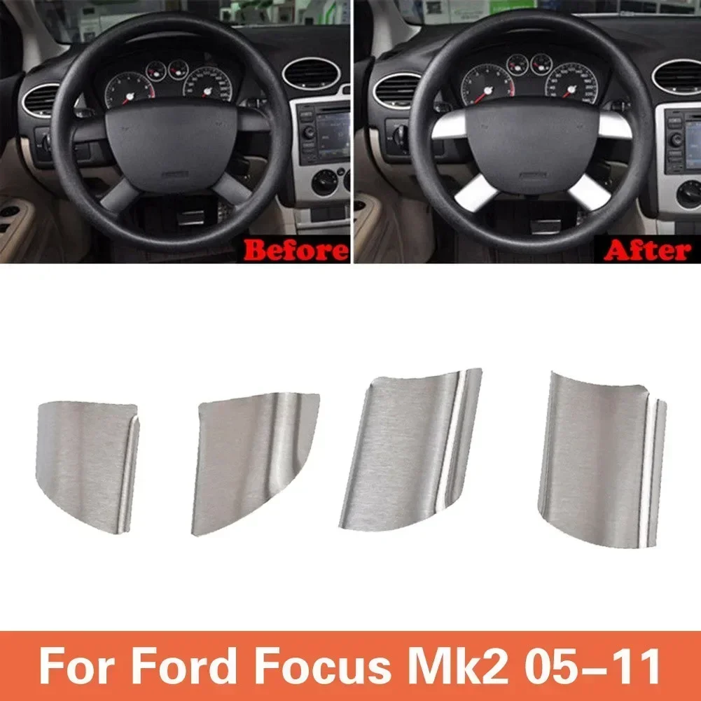 4pcs For Ford Transit-MK2 LTD 2005-2011 SILVER Steering Wheel Trim ST 2.2 TDCI SWB LWB T260 Stainless Steel Decoration Stickers