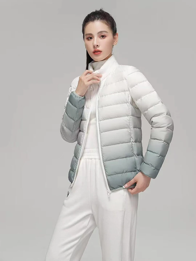 Piumino invernale leggero sfumato da donna Piumino d'anatra bianco con cerniera Slim Parker Outwear Giacca trapuntata con colletto alla coreana caldo femminile