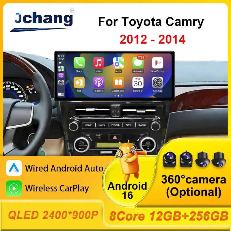 Radio de coche sin cables CarPlay pantalla táctil para Toyota Camry 2012 - 2014 Android Auto 4G WIFI BT DSP estéreo GPS Navi unidad principal 2K