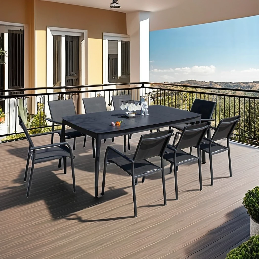 9-Piece Outdoor Patio Dining Set Extending Table and Frame Garden Furniture for Courtyard Apartment Home or Office Use