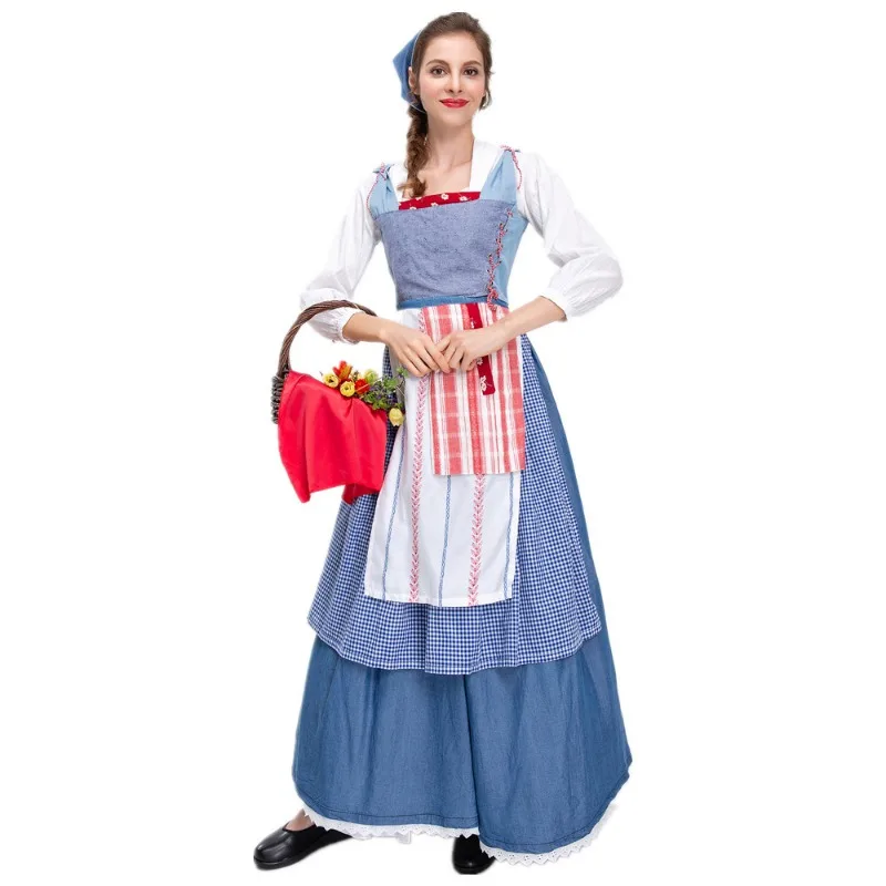 New Halloween Costumes Female European Idyllic Farm Maid Costume Drama Stage Performance Dresses