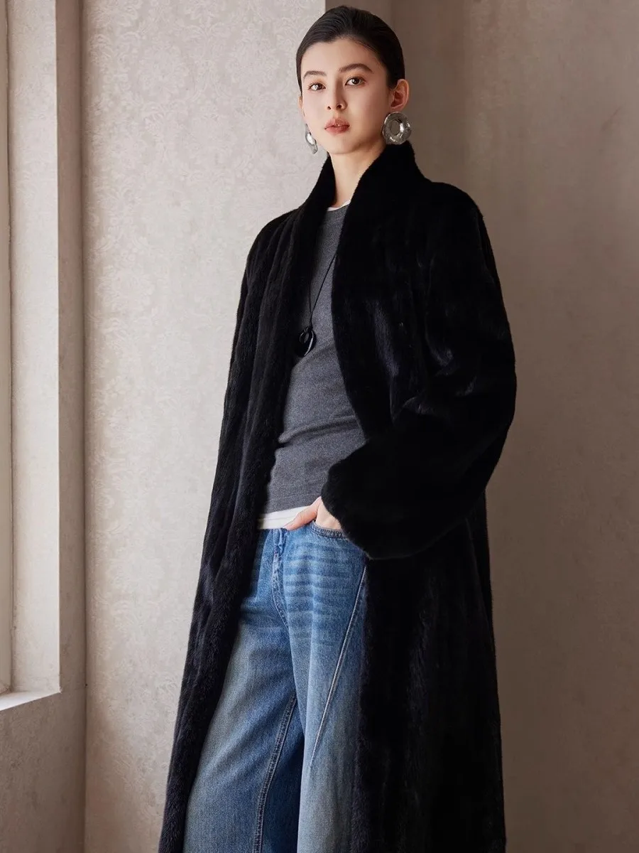 

Haining Winter New Style Women's Velvet Coat Whole Mink Eco-friendly Simple Mid-length Outer Knee Health Ring