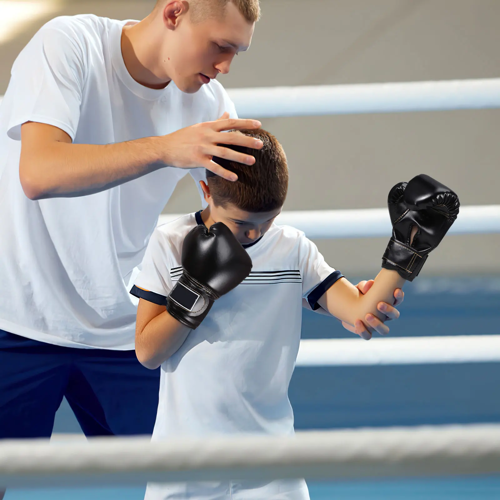 Kids Boxing Gloves Durable PU Material Children's Punching Mitts Black Toddler Sparring Martial Cardio Training Gloves