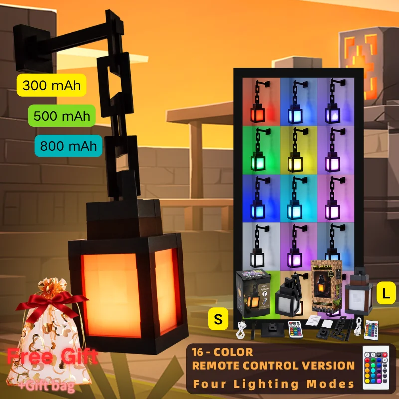 16 Colors Lantern DIY Pixel Style Night Light Portable Lantern Tabletop Ornament  Interior Decoration Festival Atmosphere Light