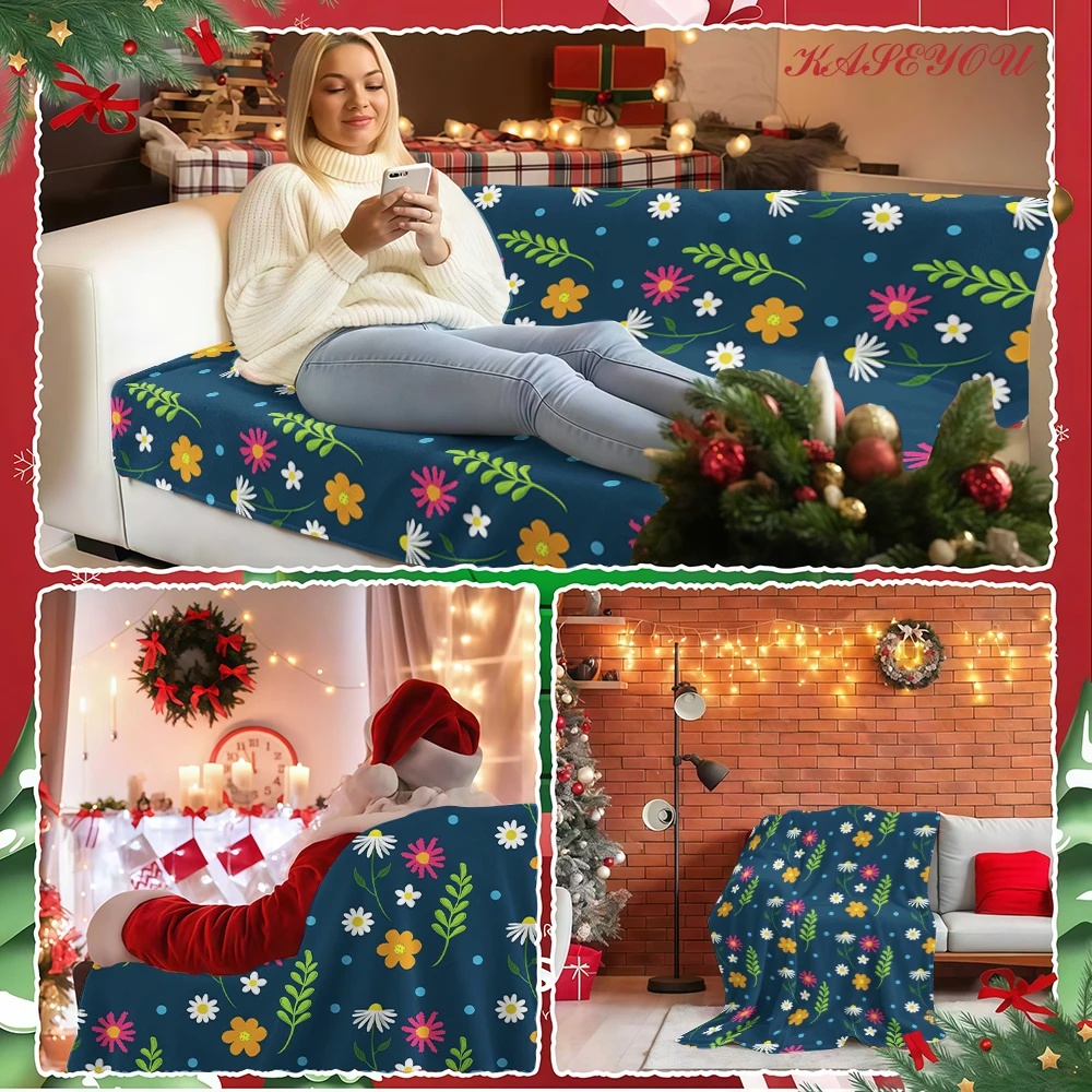 Navy Pink Daisy Grid Extra Soft Comfortable Thanksgiving Warm Blanket Great for Dorm Room College Students Essentials