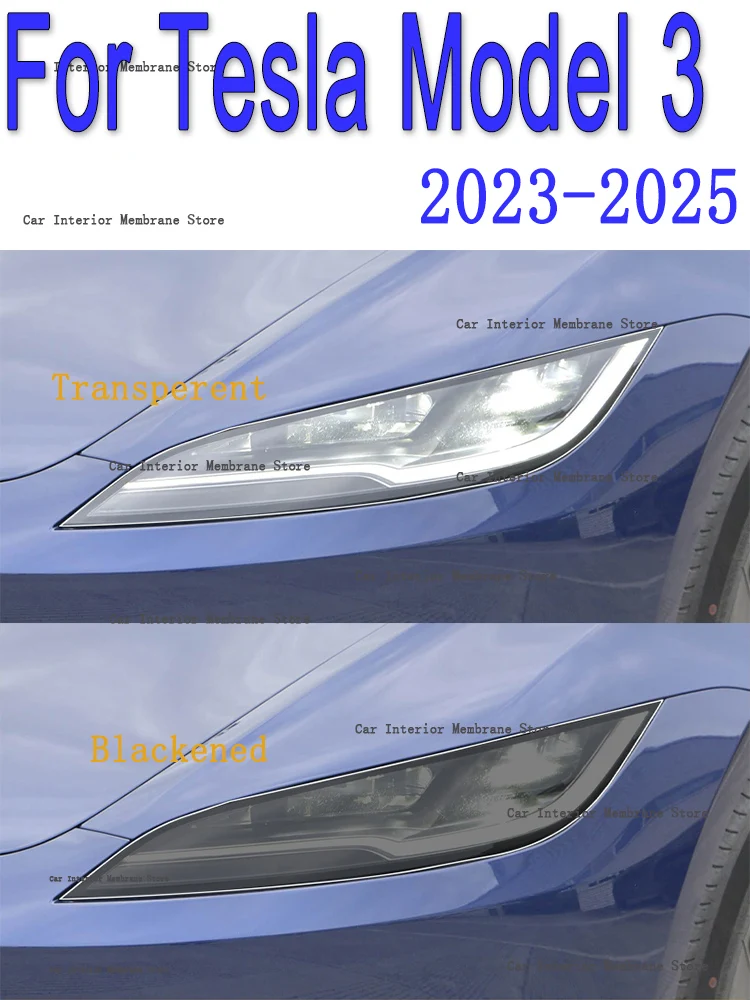 

For Tesla Model 3 (2023-2025) TPU smoked black light film modification accessories, car light protection film