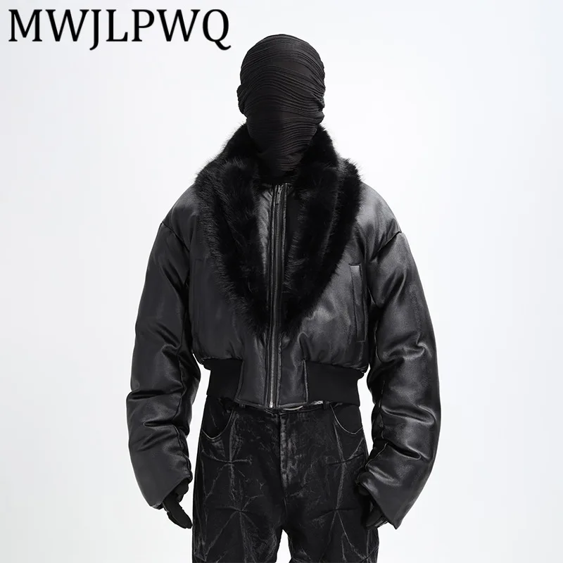 

MWJLPWQ темное нишевое кожаное утолщенное хлопковое зимнее пальто с плюшевым воротником, мужские уличные тяжелые короткие металлические дизайнерские топы на молнии 12804