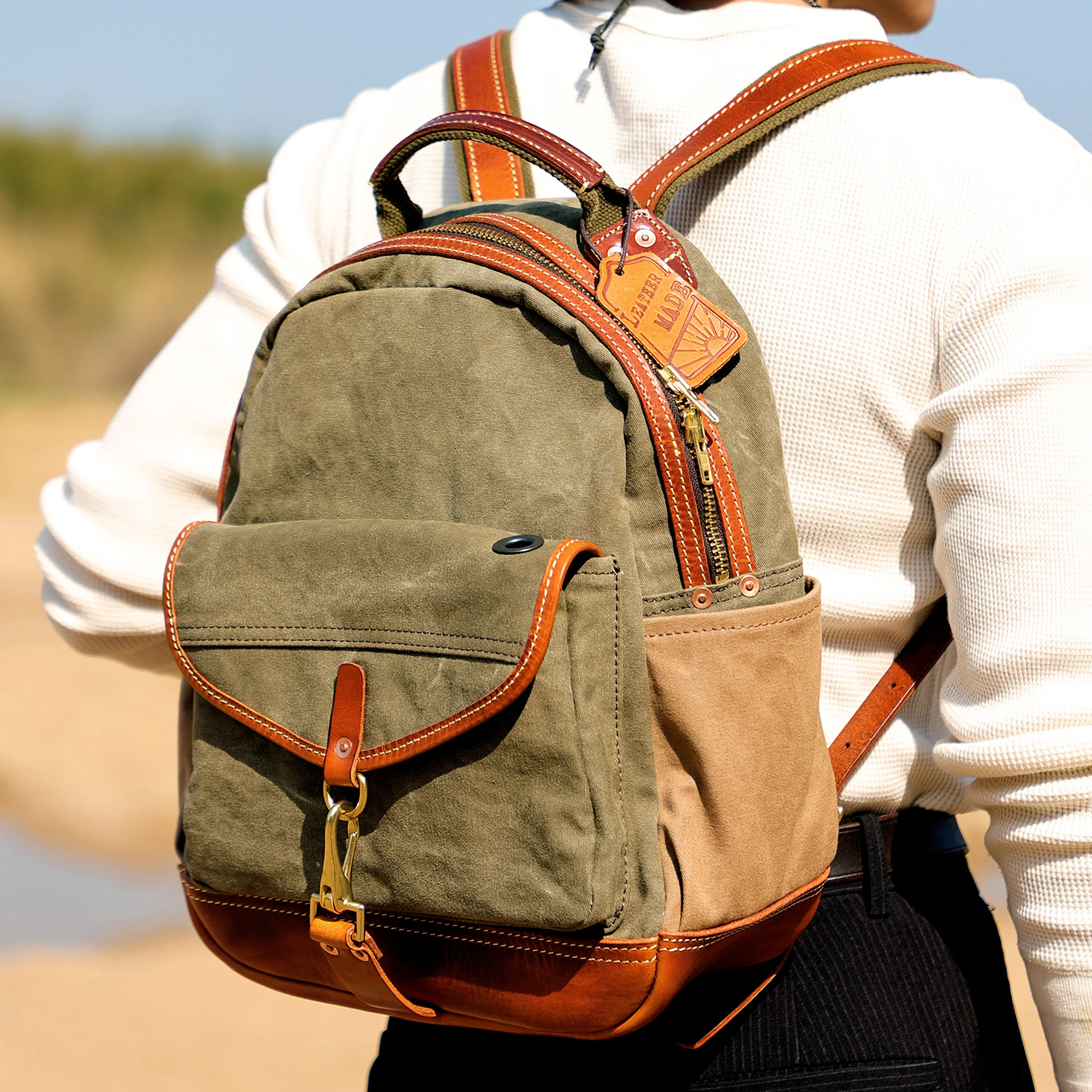 vintage designer handmade heavy canvas genuine leather men's women's backpack outdoor daily travel camping hiking bagpack