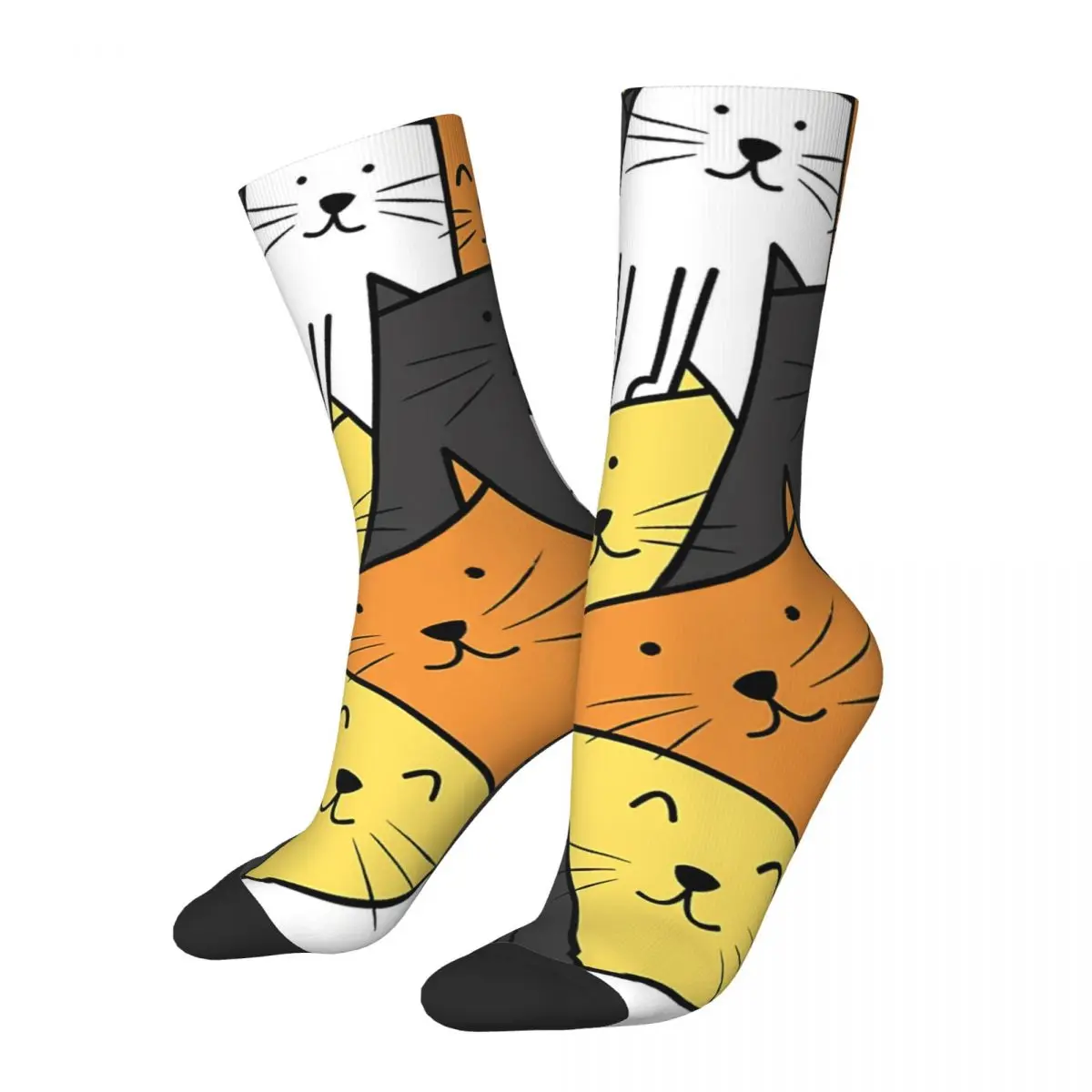 Happy Men's Socks The Cats Are Watching Vintage Harajuku Hip Hop Casual Pattern Crew Crazy Sock Gift Printed